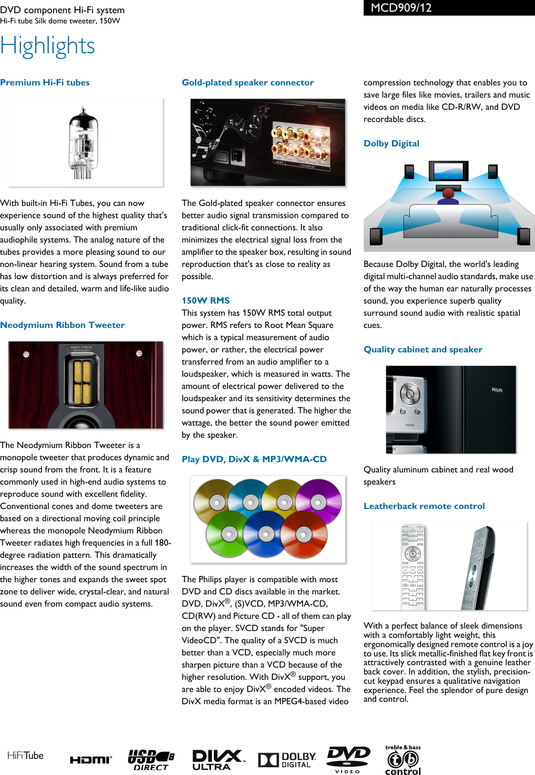 Page 2 of 3 - Philips MCD909/12 DVD Component Hi-Fi System User Manual Informacinis Lapelis Mcd909 12 Pss