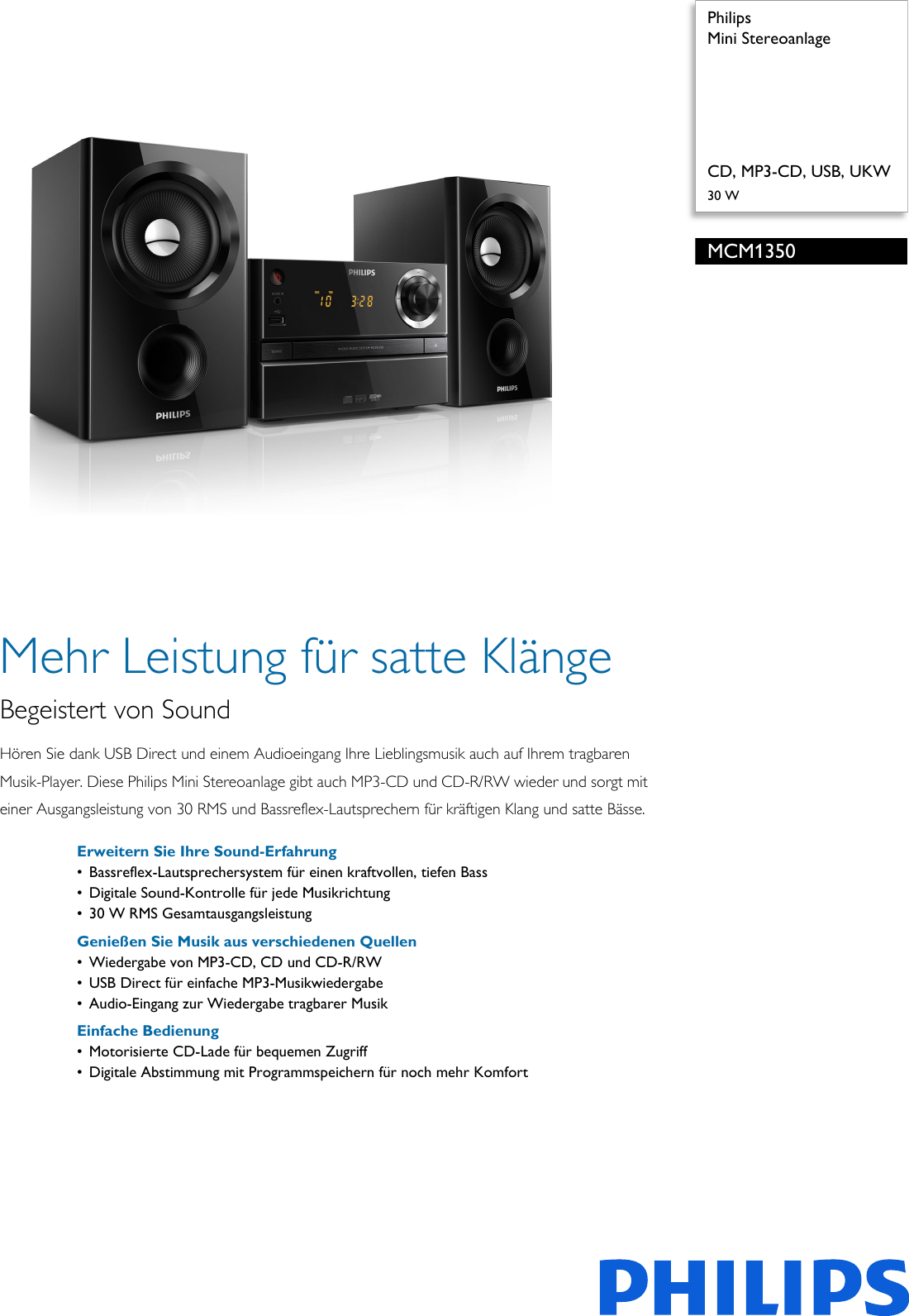 Page 1 of 2 - Philips MCM1350/12 Leaflet MCM1350_12 Released Switzerland (German) User Manual Datenblatt Mcm1350 12 Pss Deuch