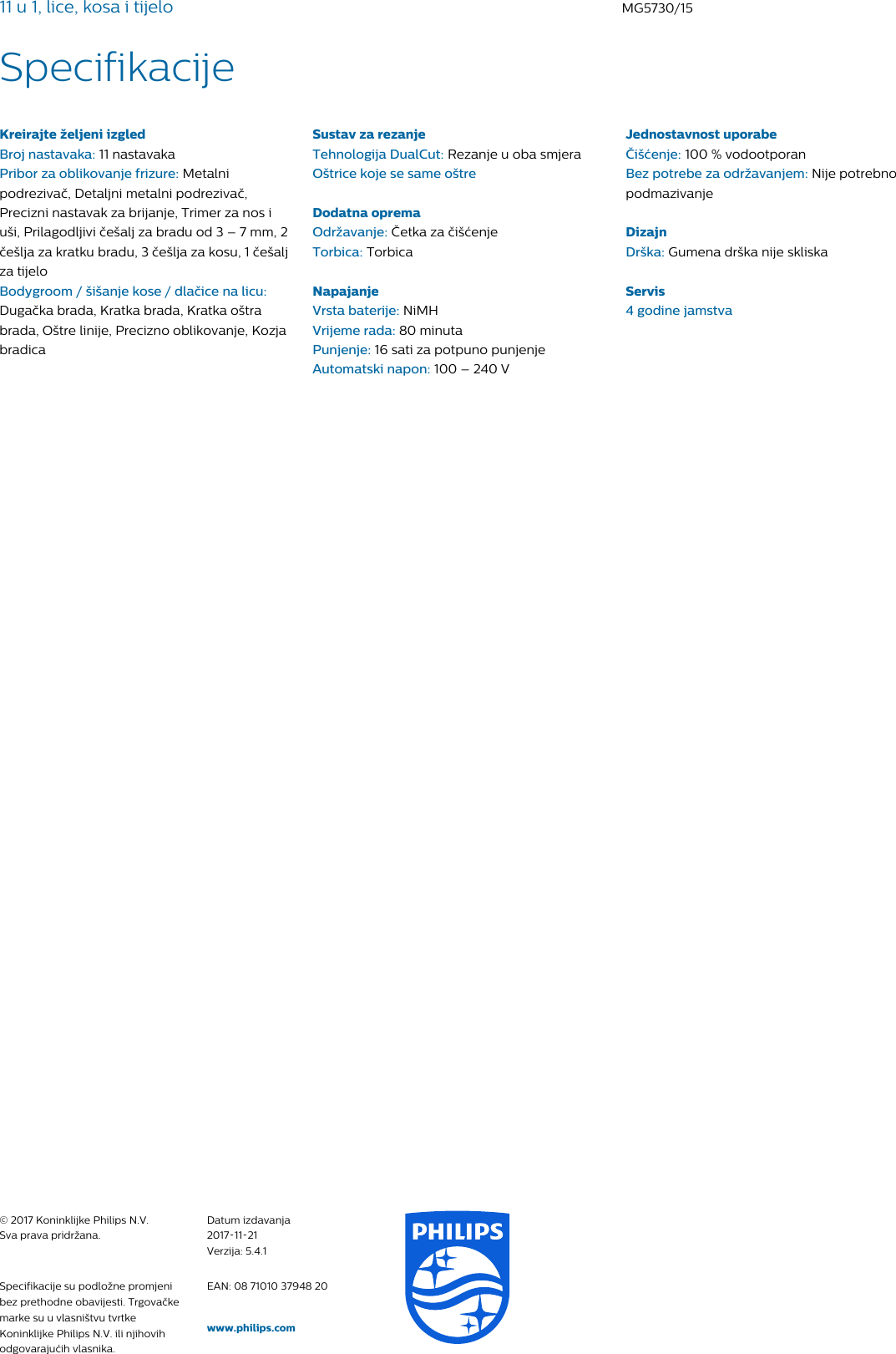 Page 3 of 3 - Philips MG5730/15 11 U 1, Lice, Kosa I Tijelo User Manual Letak Mg5730 15 Pss Hrvhr