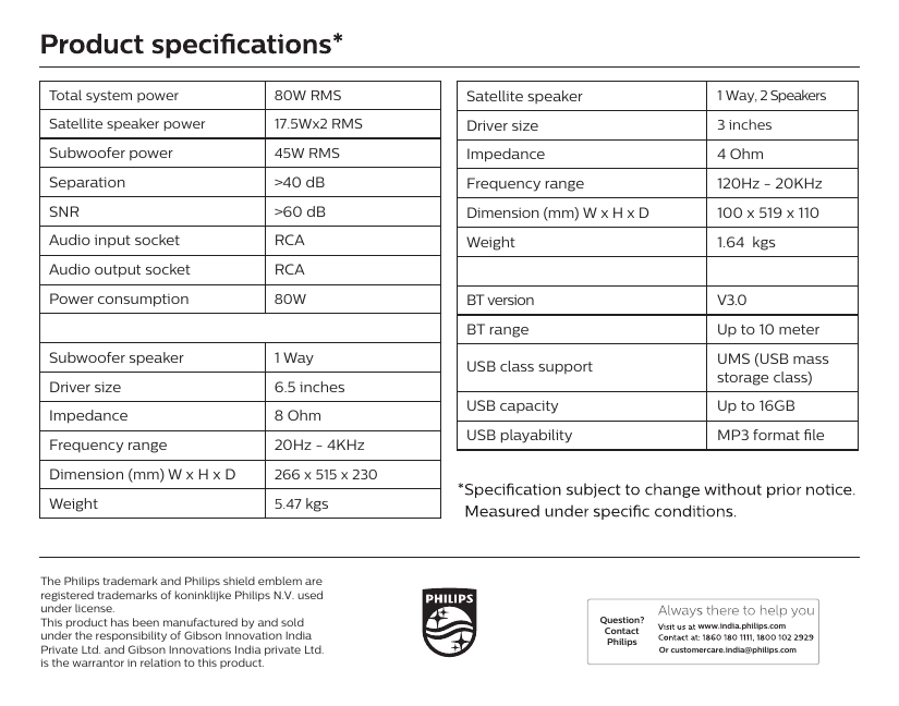 philips mms8085b specification