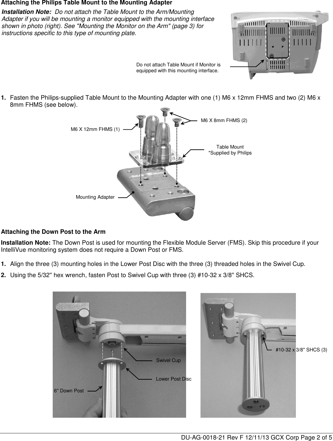 Page 2 of 5 - Philips MNT80 GCX Mounting Assembly Installation Guide User Manual Product Brochure Intelli Vue MX500 And MX550 Solution Db4640d3411c4dfc9b95a77c0159059f
