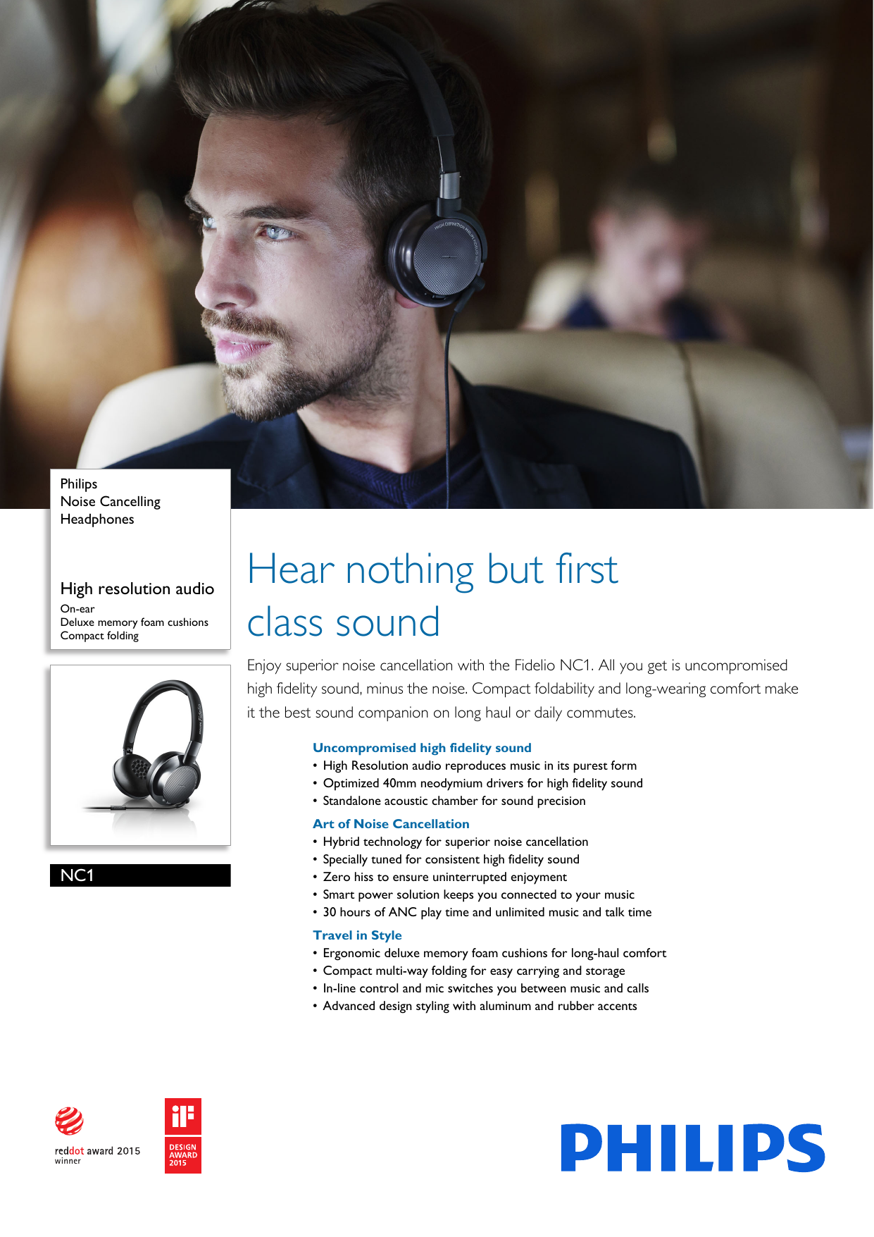 Philips NC1/00 Noise Cancelling Headphones User Manual Leaflet Nc1 00