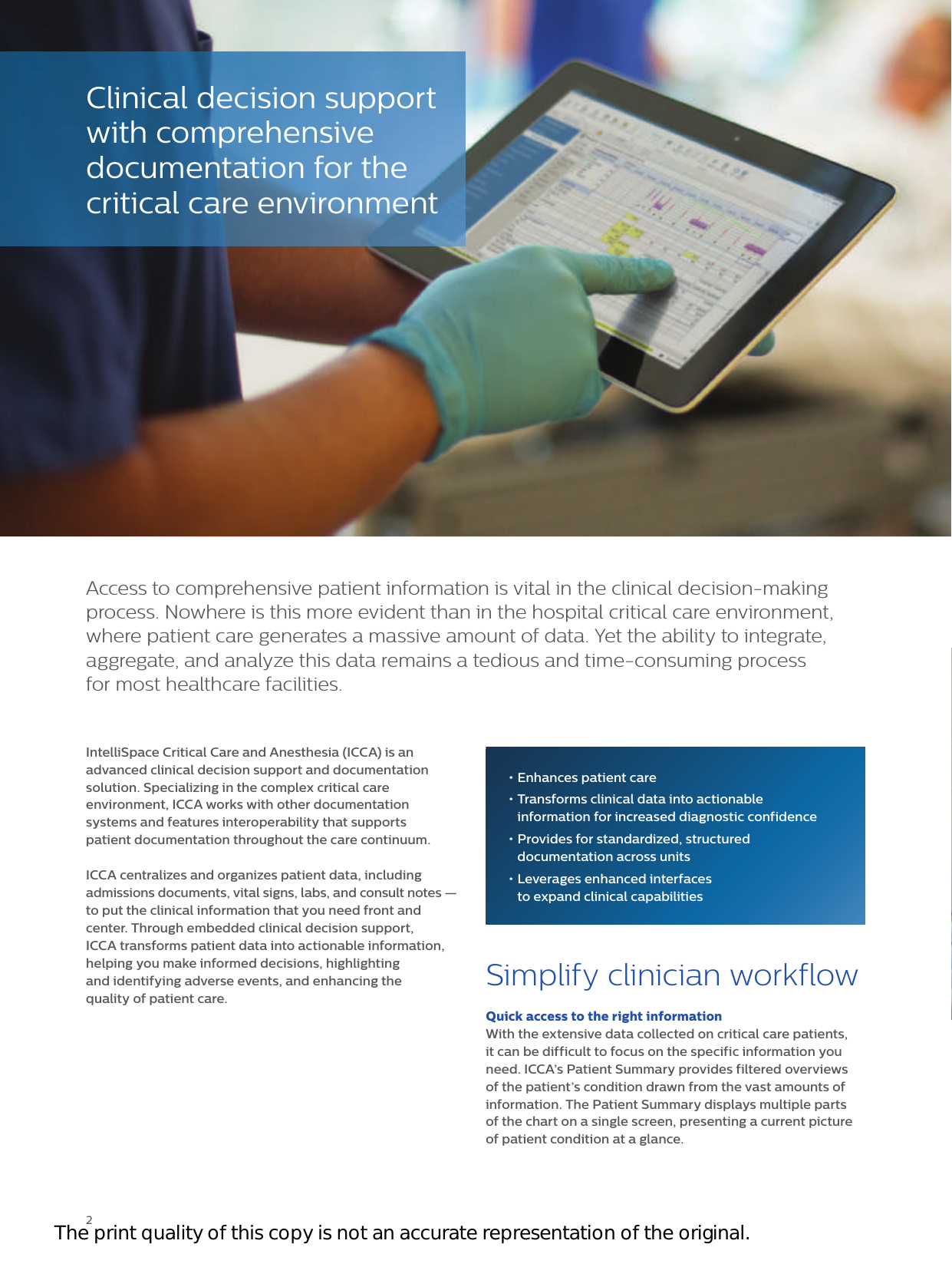 Page 2 of 4 - Philips NOCTN332 452299109751 User Manual Product Brochure Intelli Space Critical Care And Anesthesia Information System C7433a2a2a0740b285fca77c01611ac2