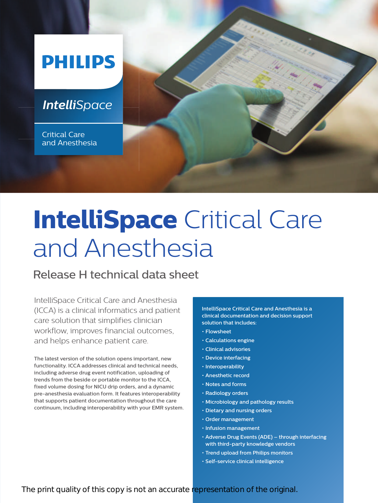 Page 1 of 4 - Philips NOCTN332 452299109771 User Manual Intelli Space Critical Care And Anesthesia ICCA Data Sheet