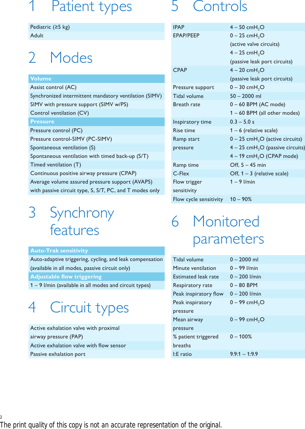 Page 2 of 4 - Philips NOCTN98 Unknown User Manual Specification Sheet Respironics Ventilator Trilogy 202 D201e4e5097d47e1b1e1a77c01435ca5