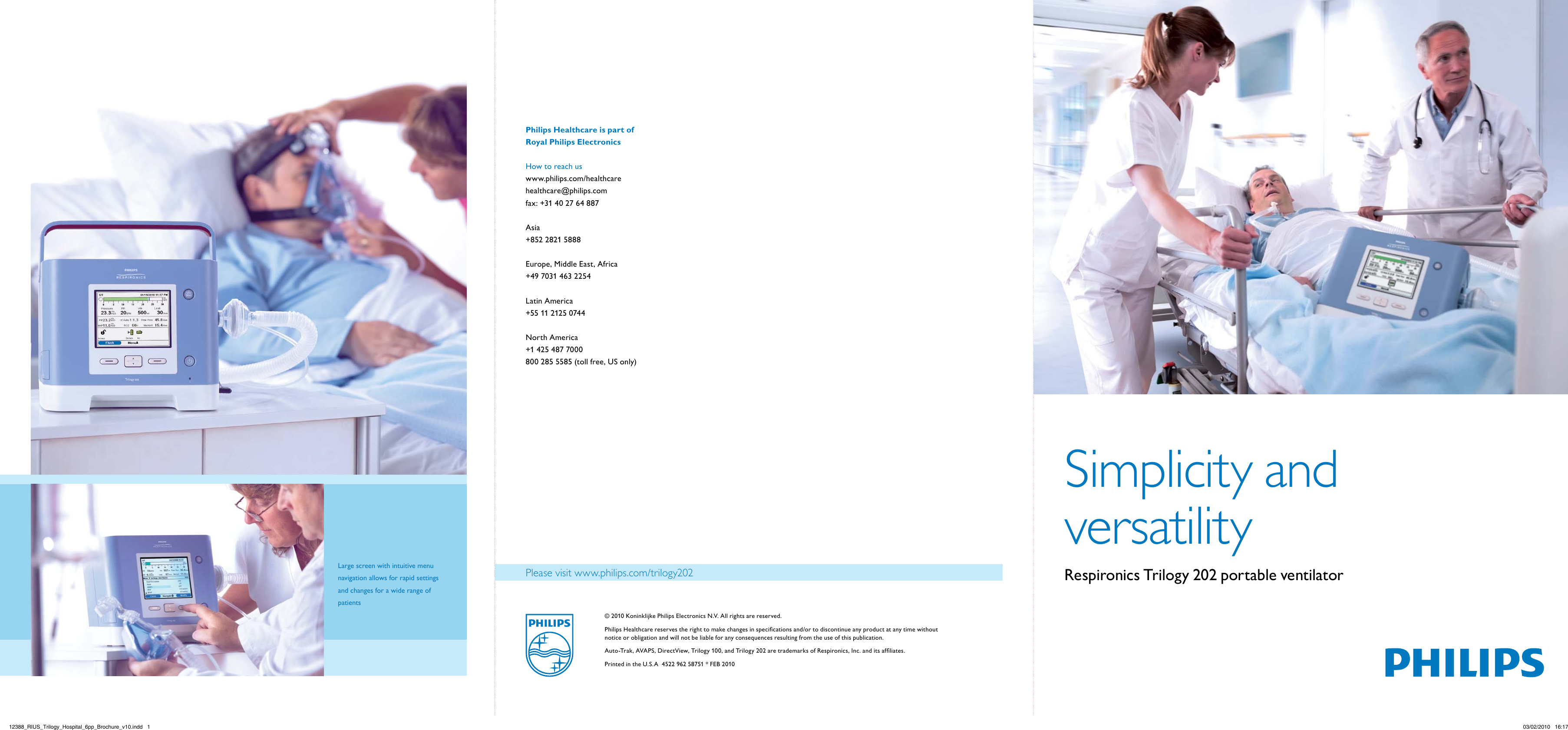 Page 1 of 2 - Philips NOCTN98 User Manual Product Brochure Respironics Ventilator Trilogy 202 90b79c73ca4742e6b6d9a77c016439f5