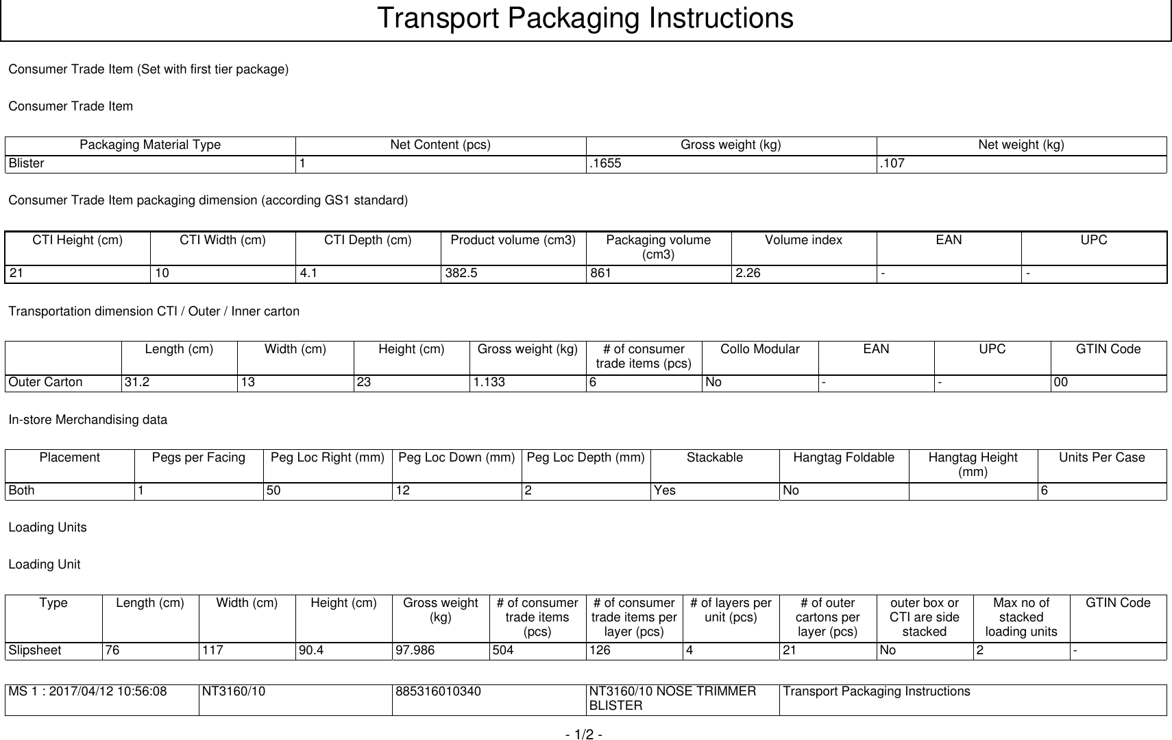 Page 2 of 3 - Philips NT3160/10 User Manual Packaging Declaration Sheet Nt3160 10 Pad Aen