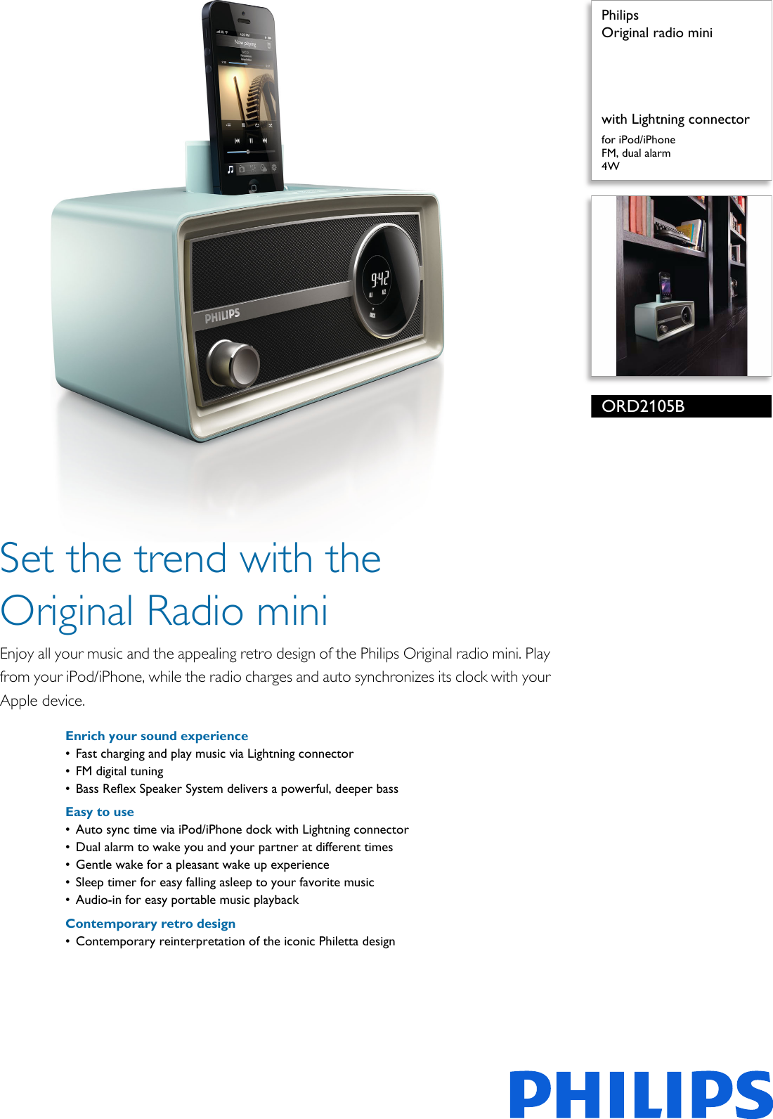 Page 1 of 3 - Philips ORD2105B/12 Original Radio Mini User Manual Leaflet Ord2105b 12 Pss Aenhk