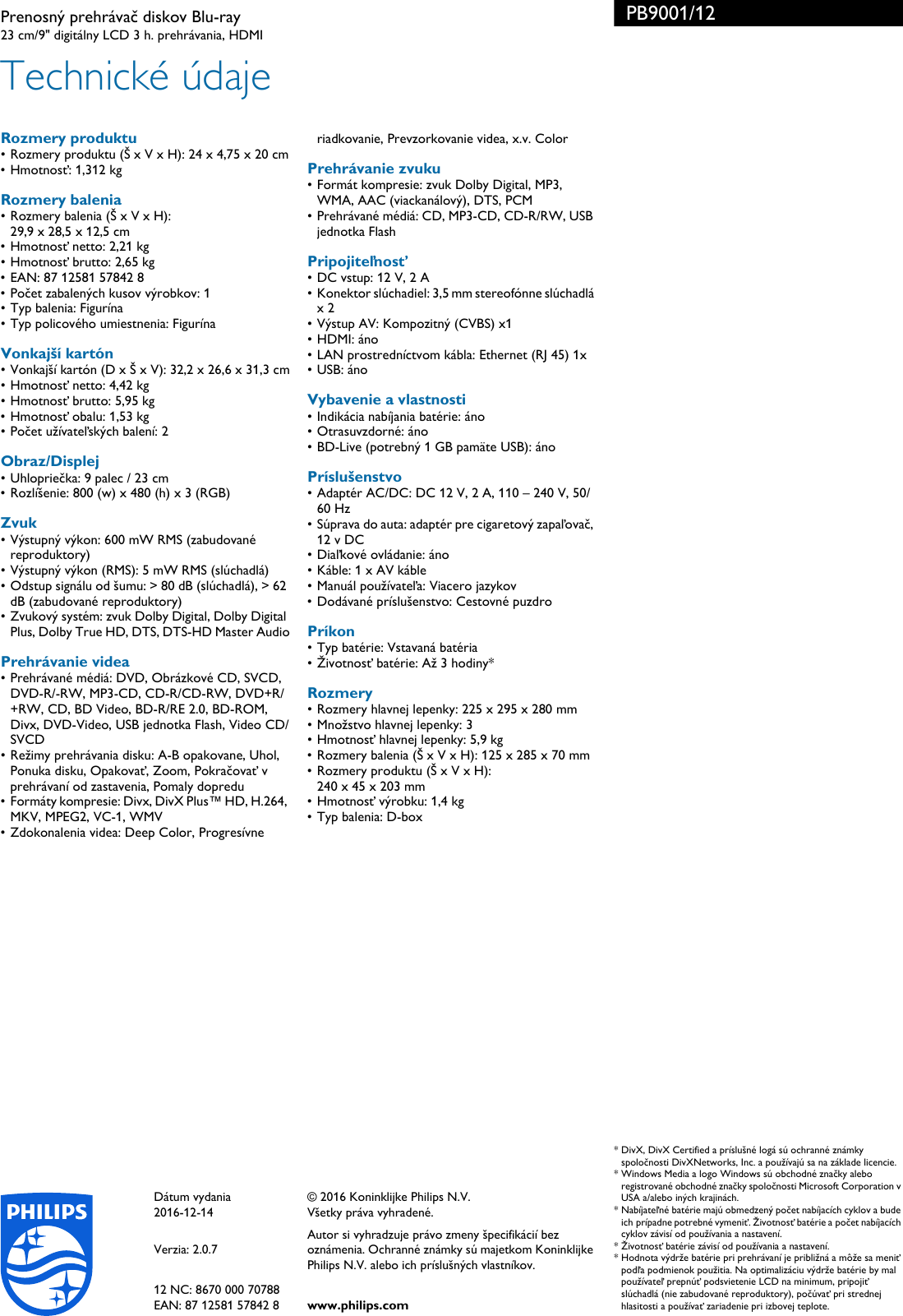 Page 3 of 3 - Philips PB9001/12 Leaflet PB9001_12 Released Slovakia (Slovak)  User Manual Prospekt Pb9001 12 Pss Slksk