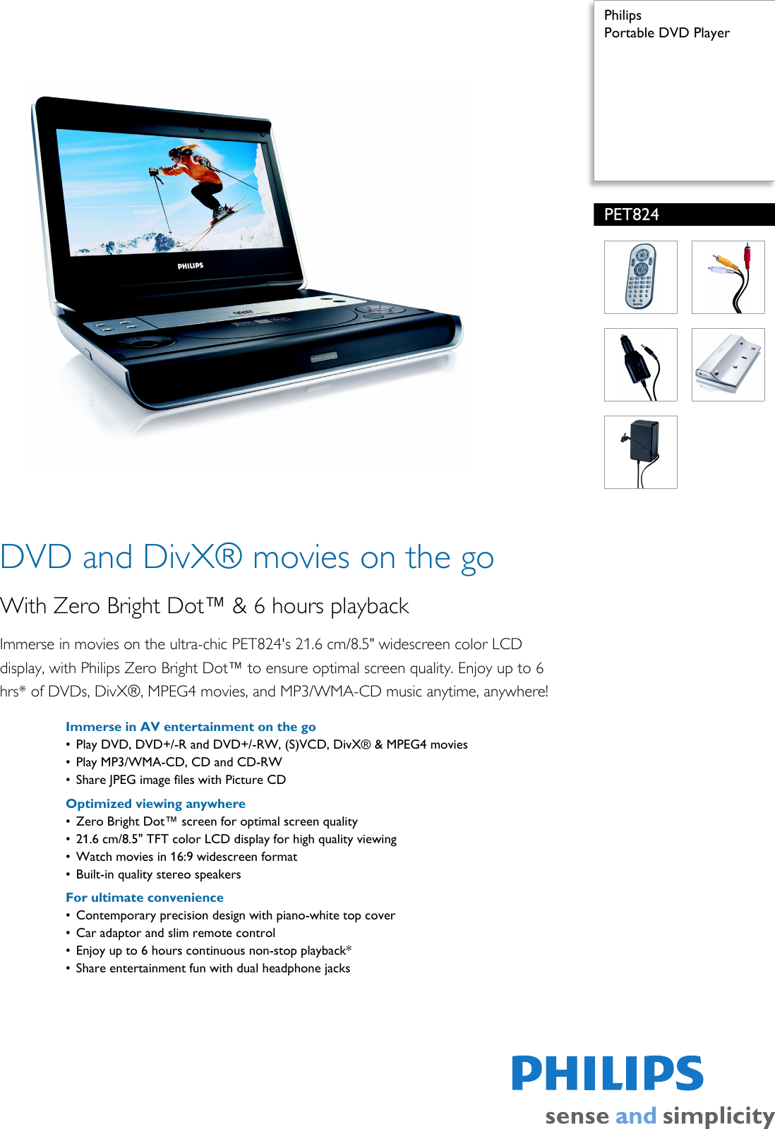 Philips PET824/37 Portable DVD Player User Manual Leaflet Pet824 37 Pss  Aenus