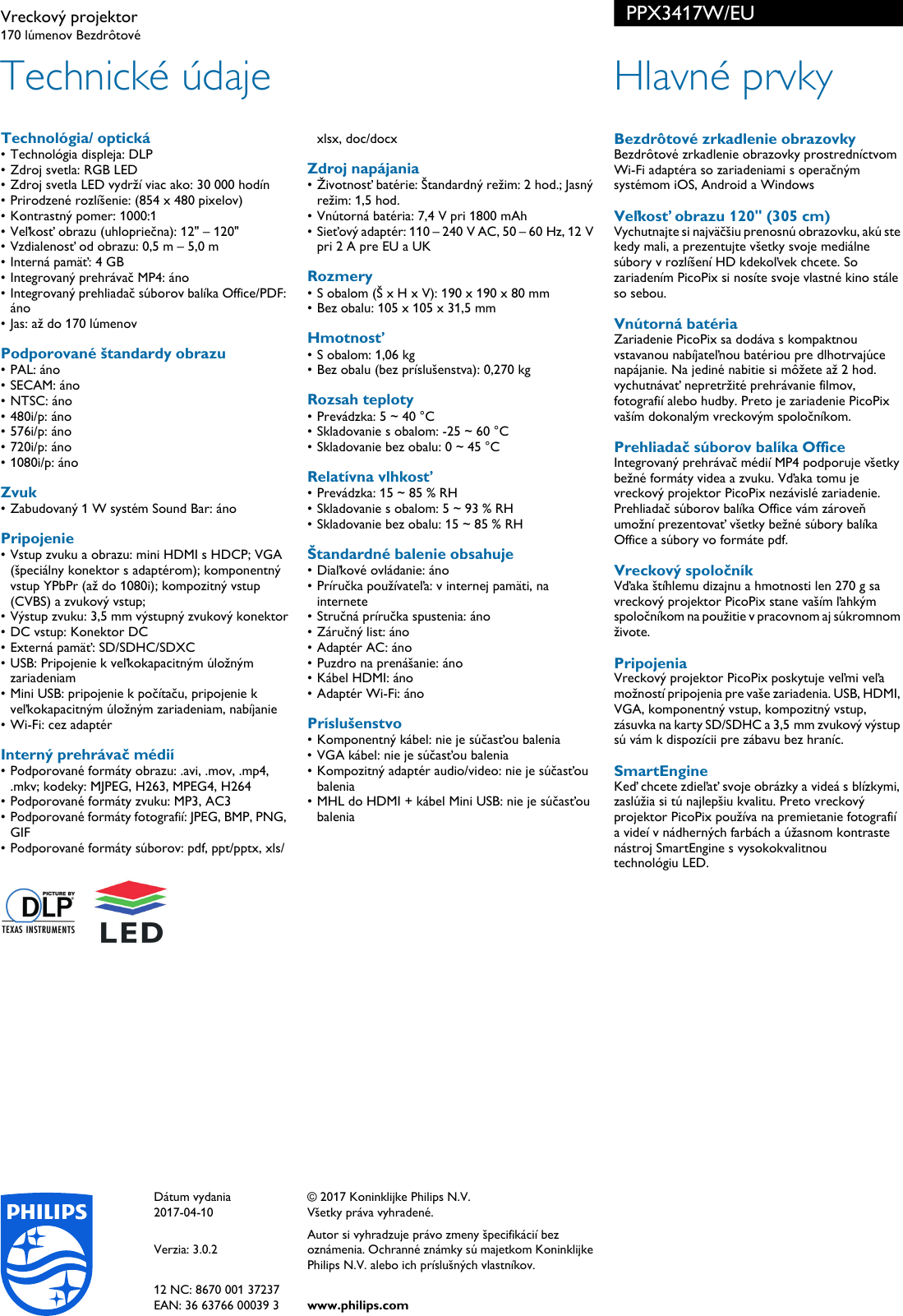 Page 2 of 2 - Philips PPX3417W/EU Leaflet PPX3417W_EU Released Slovakia (Slovak)  User Manual Prospekt Ppx3417w Eu Pss Slksk