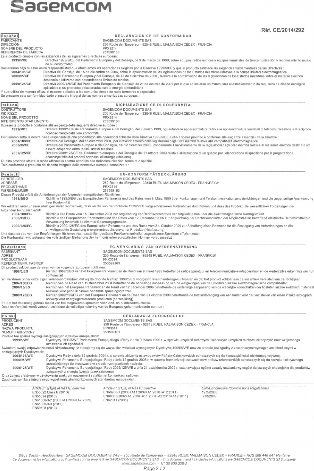 Page 2 of 3 - Philips PPX3514/EU User Manual Declaration Of Conformity Ppx3514 Eu Doc Est