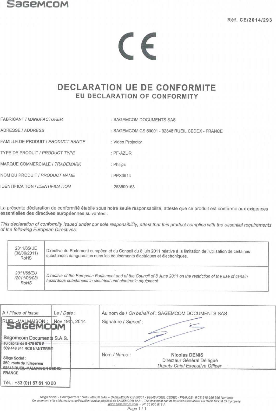 Page 3 of 3 - Philips PPX3514/EU User Manual Declaration Of Conformity Ppx3514 Eu Doc Est