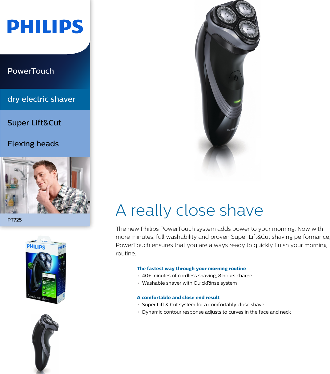 Philips PT725 PT725/20 Dry Electric Shaver User Manual Leaflet 20 Pss Enggb