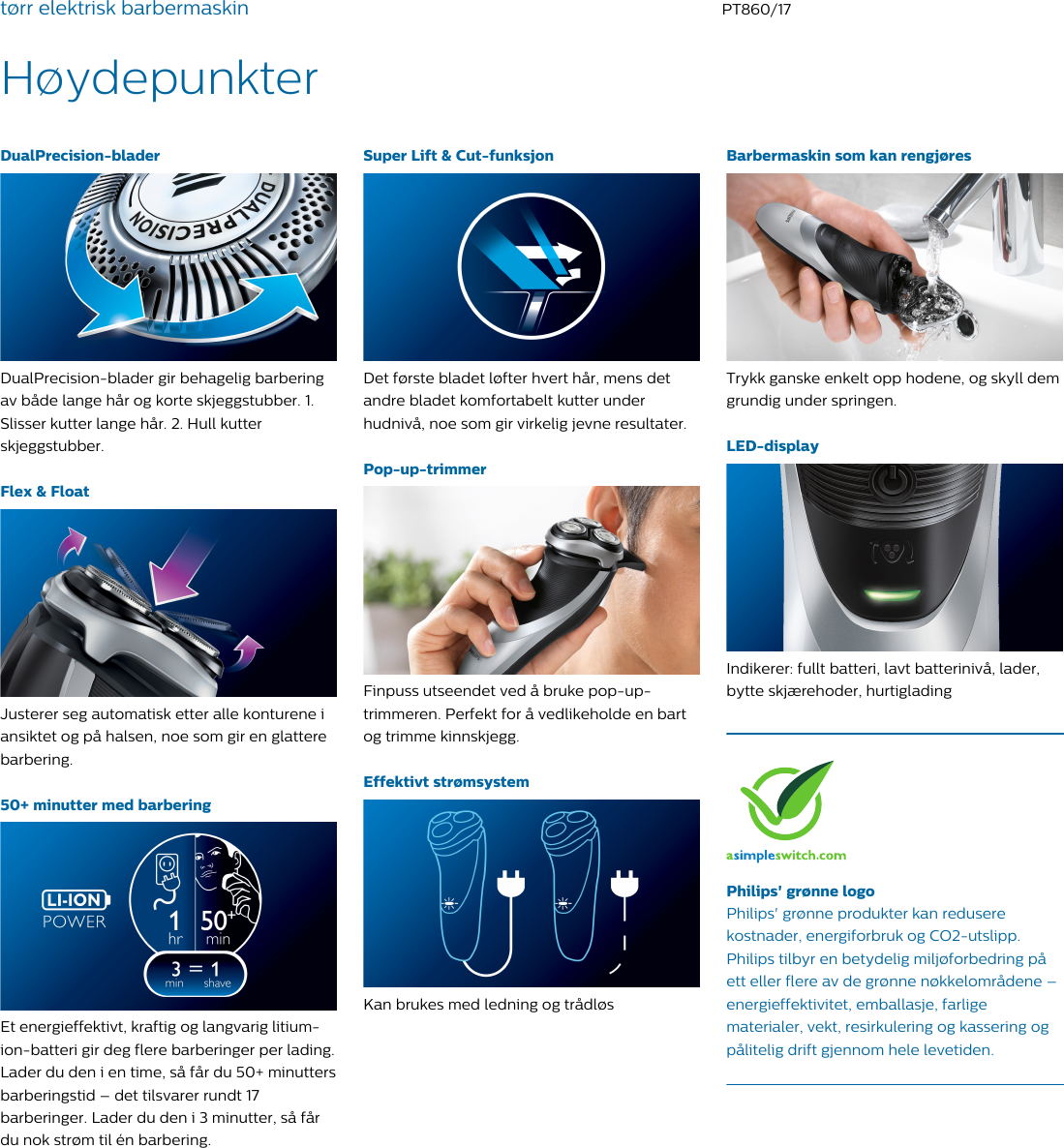 Page 2 of 3 - Philips PT860/17 Elektrisk Barbermaskin Til Tørr Barbering Med Flex & Float Og Pop-up-trimmer User Manual Hefte Pt860 17 Pss Norno