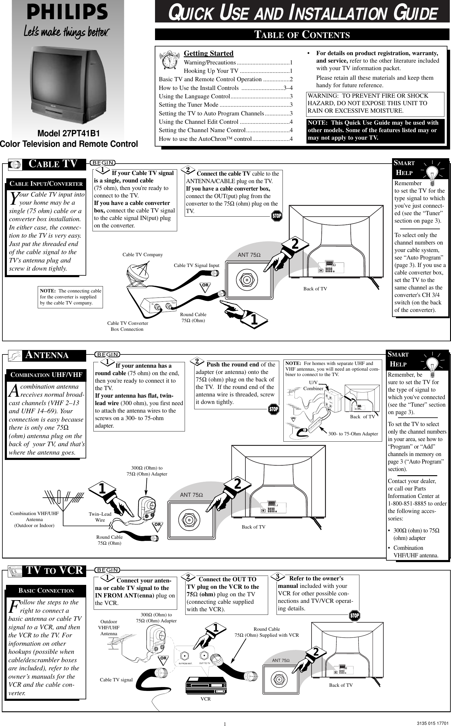 Page 1 of 4 - Philips Philips-27Pt41B-Quick-Start-Guide