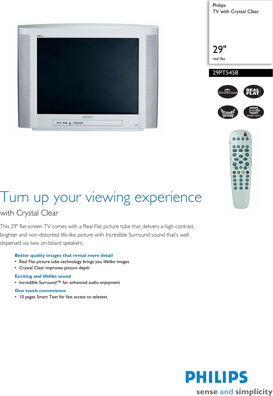 Page 1 of 2 - Philips Philips-29Pt5458-Users-Manual- 29PT5458/01 TV With Crystal Clear  Philips-29pt5458-users-manual