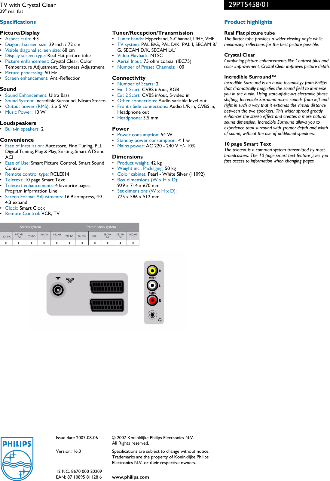 Page 2 of 2 - Philips Philips-29Pt5458-Users-Manual- 29PT5458/01 TV With Crystal Clear  Philips-29pt5458-users-manual