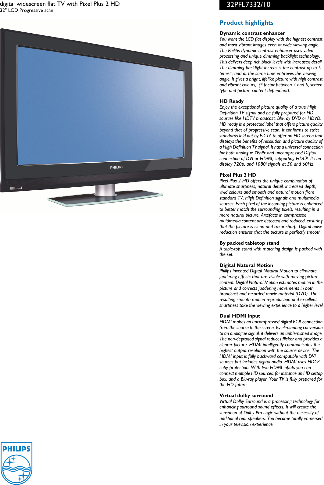 focus cage accident Philips 32Pfl7332 Users Manual 32PFL7332/10 Digital Widescreen Flat TV With  Pixel Plus 2 HD