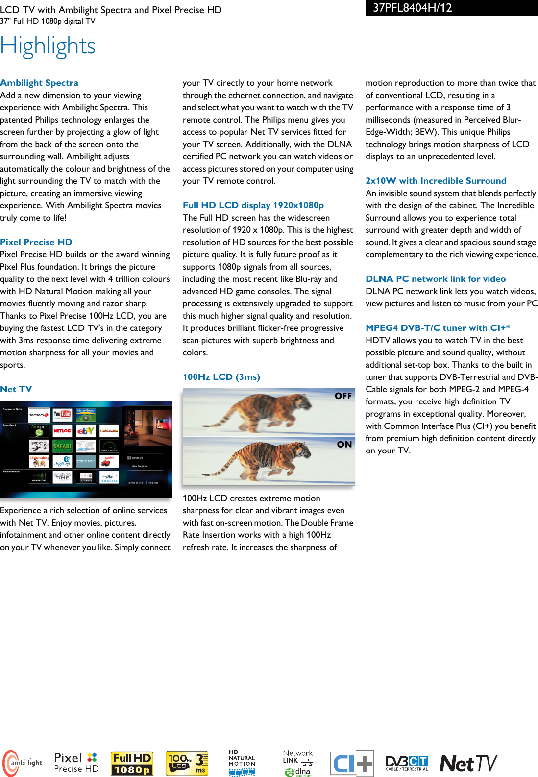 Page 2 of 3 - Philips Philips-37Pfl8404H-12-Users-Manual- 37PFL8404H/12 LCD TV With Ambilight Spectra And Pixel Precise HD Philips-37pfl8404h-12-users-manual
