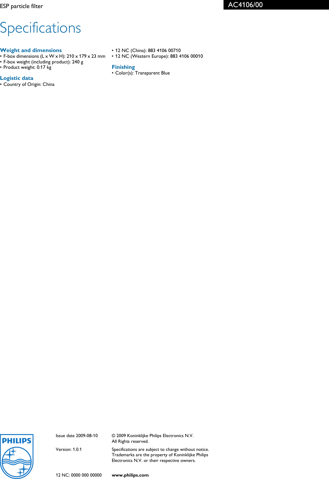Page 2 of 2 - Philips Philips-Ac4106-00-Users-Manual- Leaflet AC4106_00 Released Global (English)  Philips-ac4106-00-users-manual