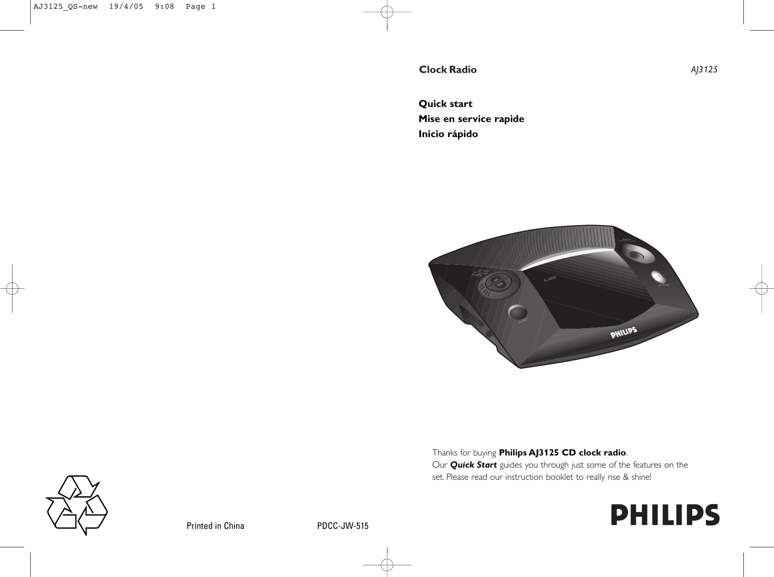 Page 1 of 2 - Philips Philips-Aj3125-37-Quick-Start-Guide AJ3125_QS-new