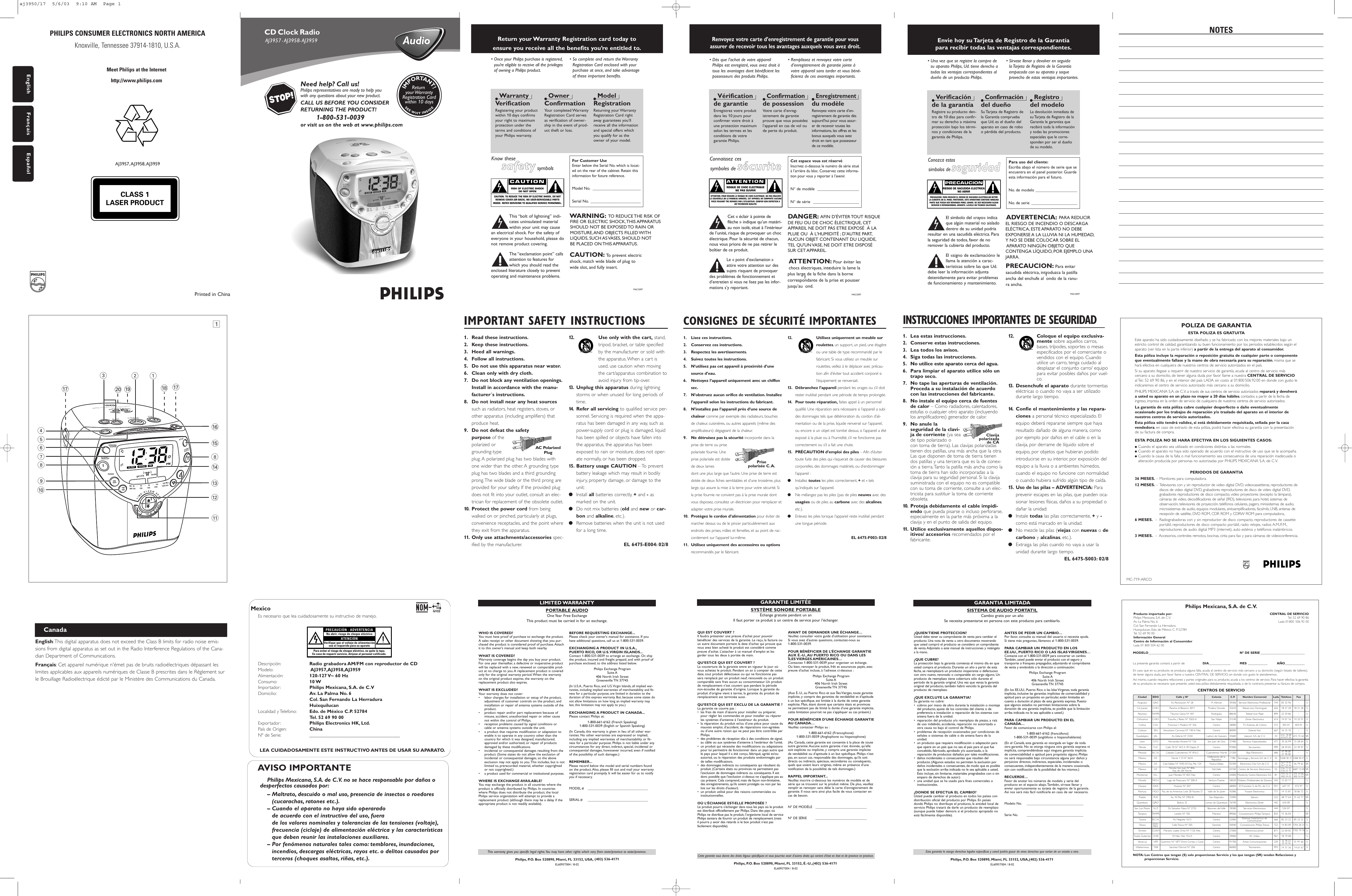 Page 1 of 10 - Philips Philips-Aj3957-Users-Manual- Aj3950/17  Philips-aj3957-users-manual