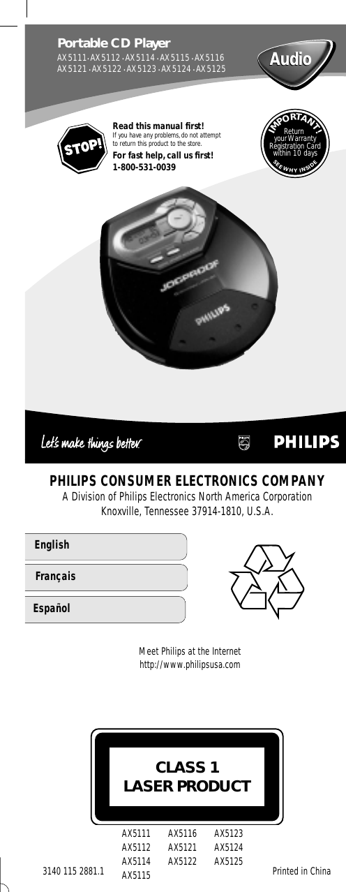 Page 1 of 10 - Philips Philips-Ax5111-Users-Manual- Philips-ax5111-users-manual