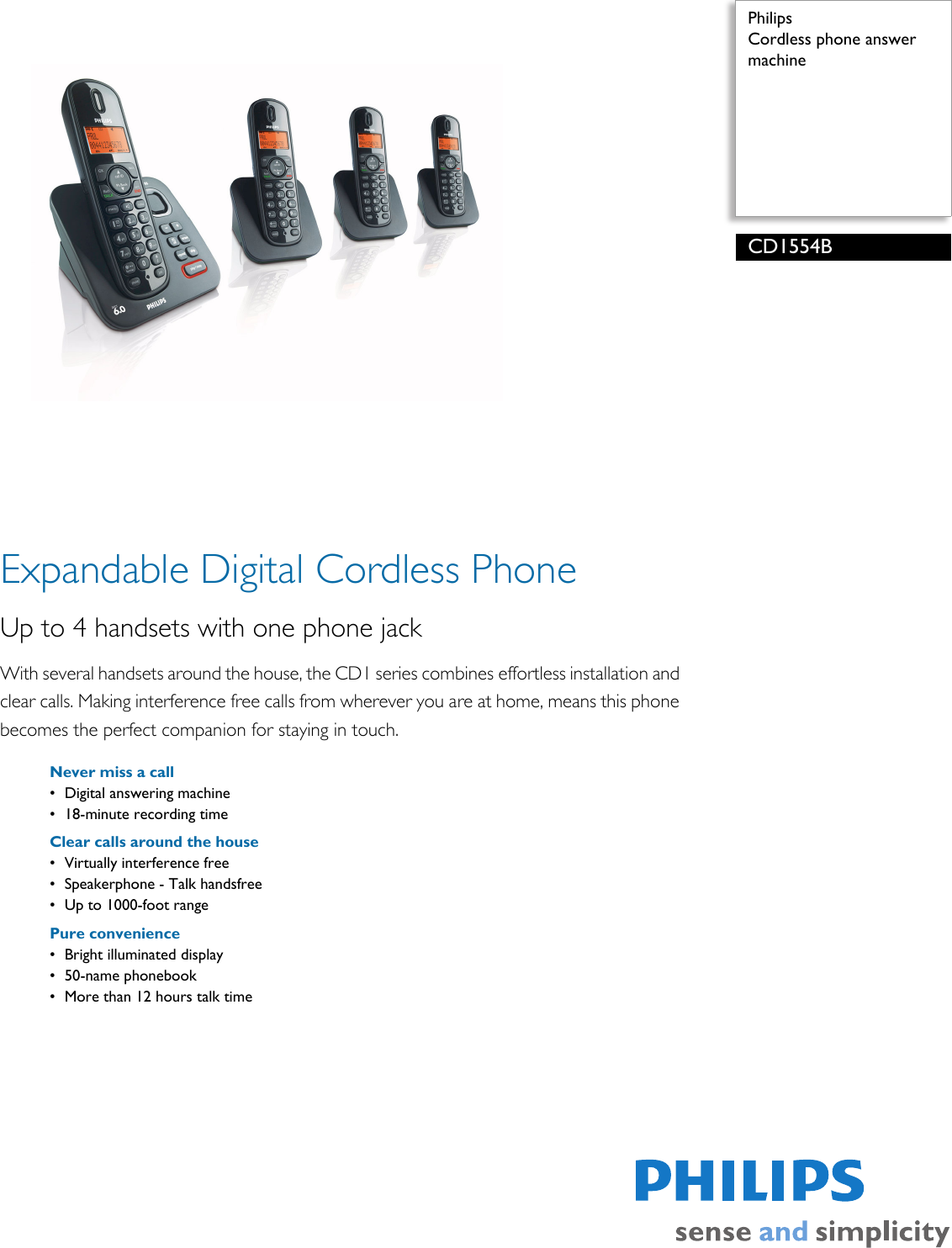 Page 1 of 2 - Philips Philips-Cd1554B-Users-Manual- CD1554B/37 Cordless Phone Answer Machine  Philips-cd1554b-users-manual