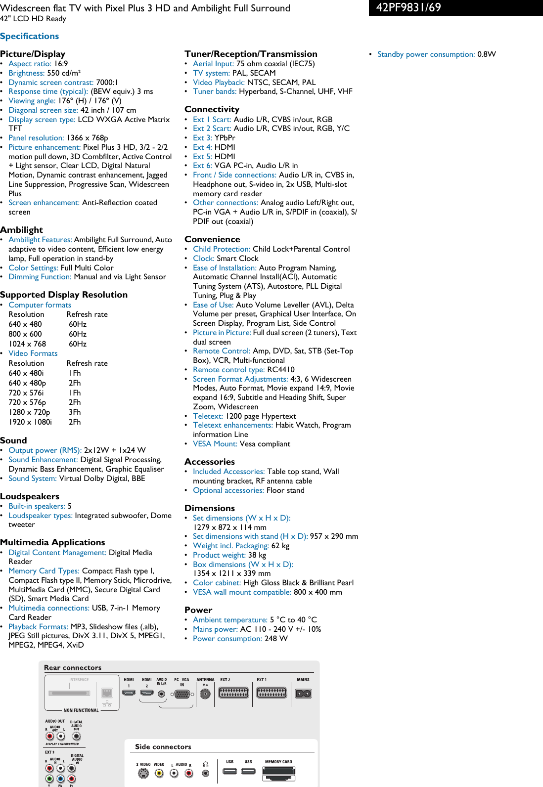 Page 2 of 3 - Philips Philips-Cineos-42Pf9831-Users-Manual- 42PF9831/69 Widescreen Flat TV With Pixel Plus 3 HD And Ambilight Full Surround  Philips-cineos-42pf9831-users-manual