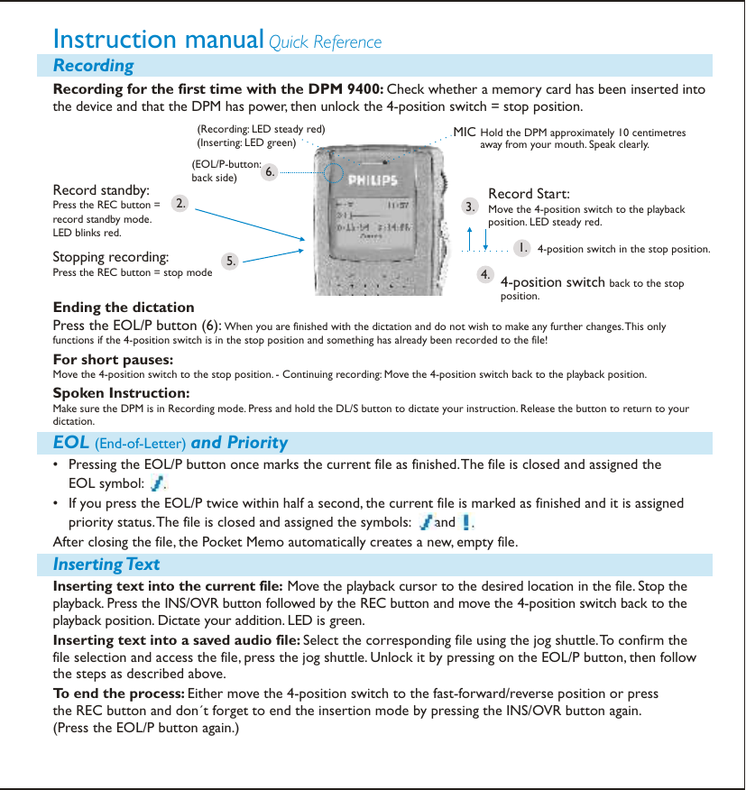 Page 3 of 6 - Philips Philips-Digital-Pocket-Memo-9400-Users-Manual- Inlay_dpm9400_UK_050623_web  Philips-digital-pocket-memo-9400-users-manual