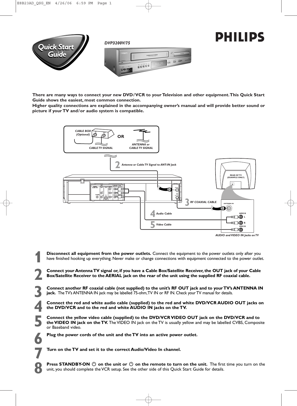 Page 1 of 2 - Philips Philips-Dvp3200V-75-Users-Manual- E8B23AD_QSG_EN  Philips-dvp3200v-75-users-manual