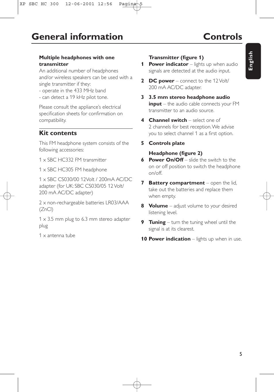 Page 5 of 10 - Philips Philips-Hc300-Users-Manual- XP SBC HC 300  Philips-hc300-users-manual