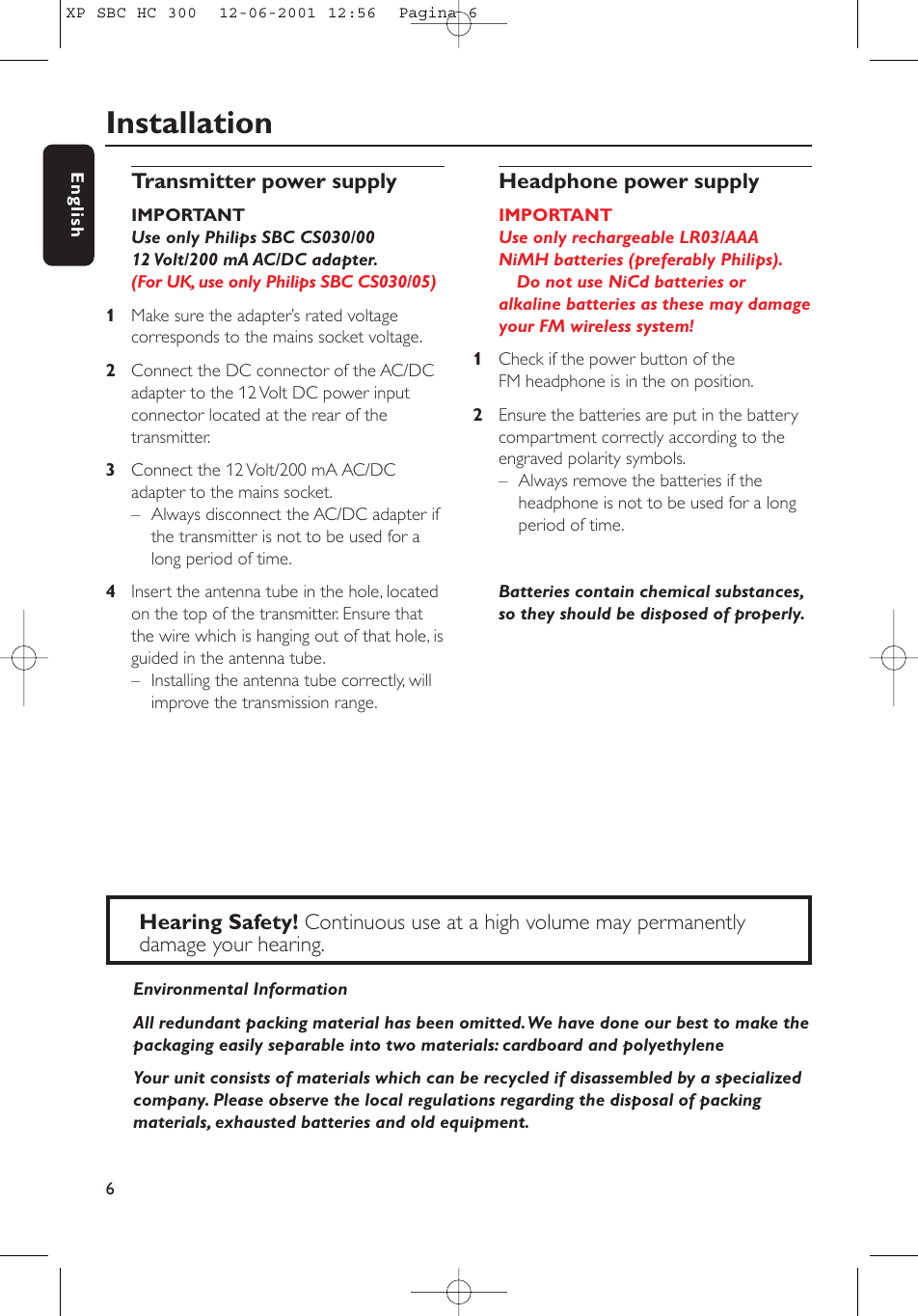 Page 6 of 10 - Philips Philips-Hc300-Users-Manual- XP SBC HC 300  Philips-hc300-users-manual