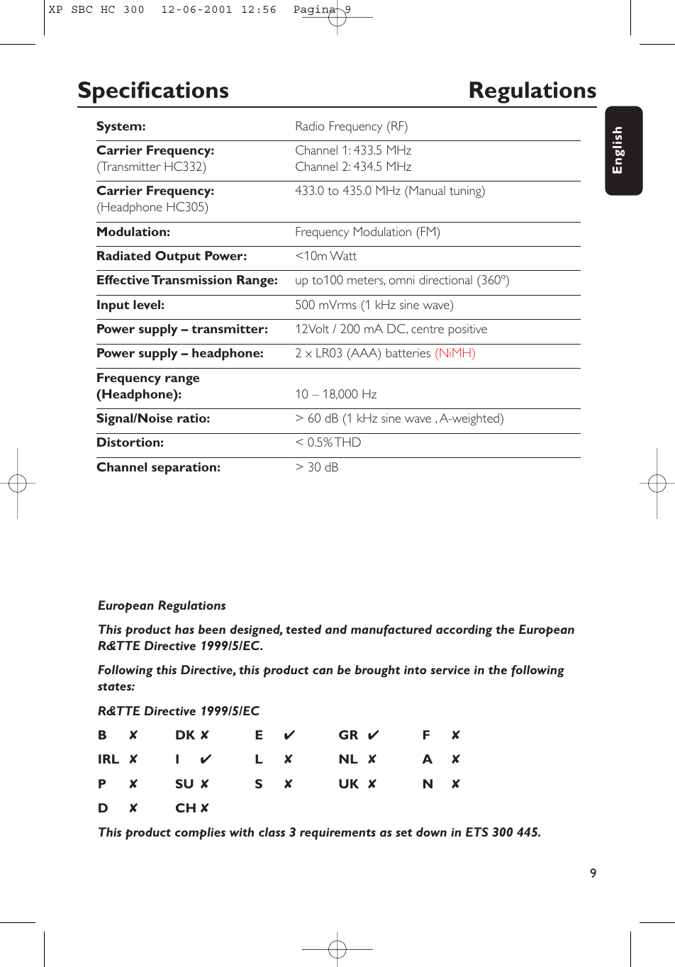 Page 9 of 10 - Philips Philips-Hc300-Users-Manual- XP SBC HC 300  Philips-hc300-users-manual