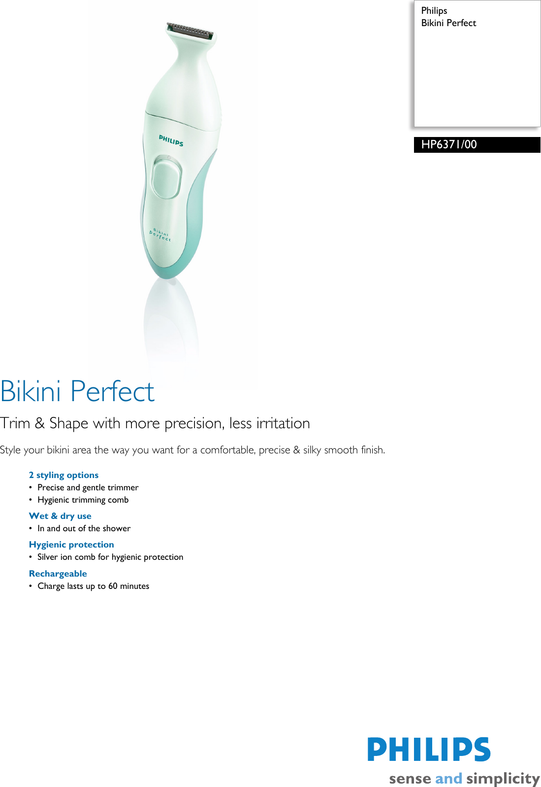 Page 1 of 2 - Philips Philips-Hp6371-00-Users-Manual- HP6371/00 Bikini Perfect  Philips-hp6371-00-users-manual
