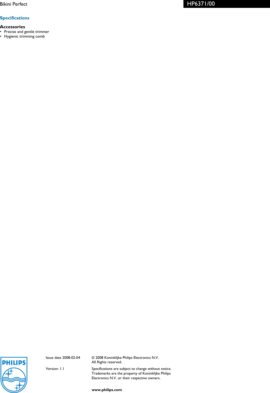 Page 2 of 2 - Philips Philips-Hp6371-00-Users-Manual- HP6371/00 Bikini Perfect  Philips-hp6371-00-users-manual