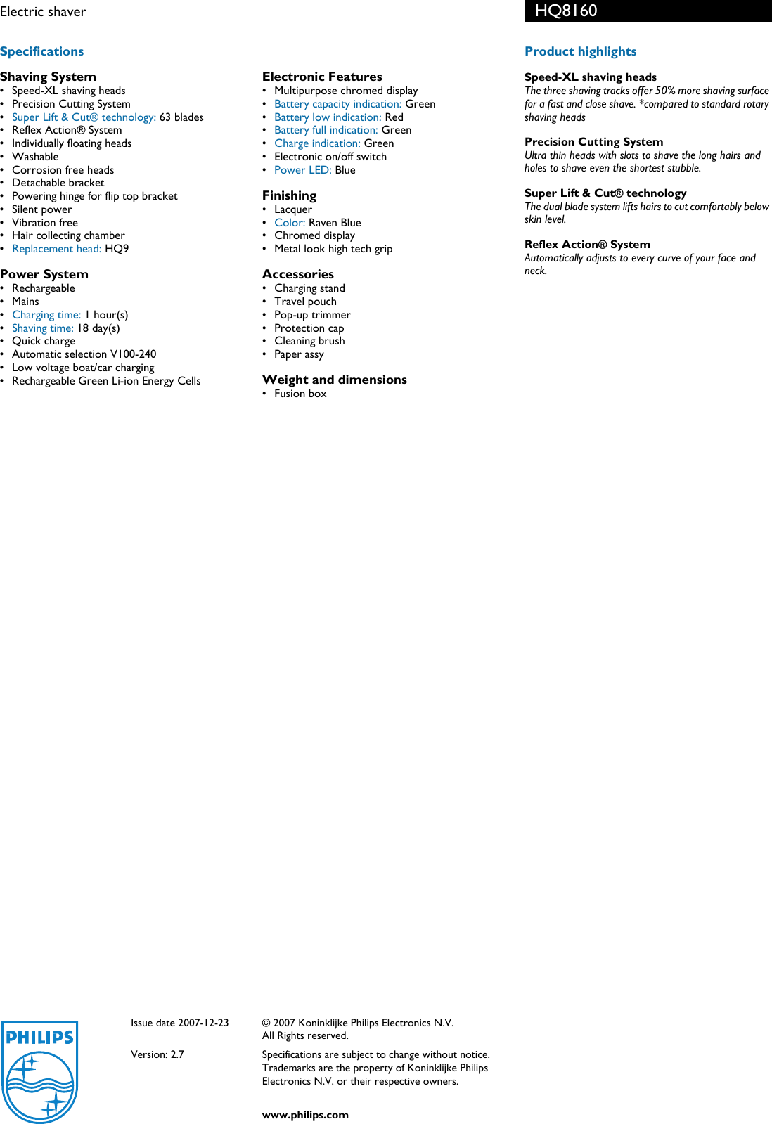 Page 2 of 2 - Philips Philips-Hq8160-Users-Manual- HQ8160/16 Electric Shaver  Philips-hq8160-users-manual