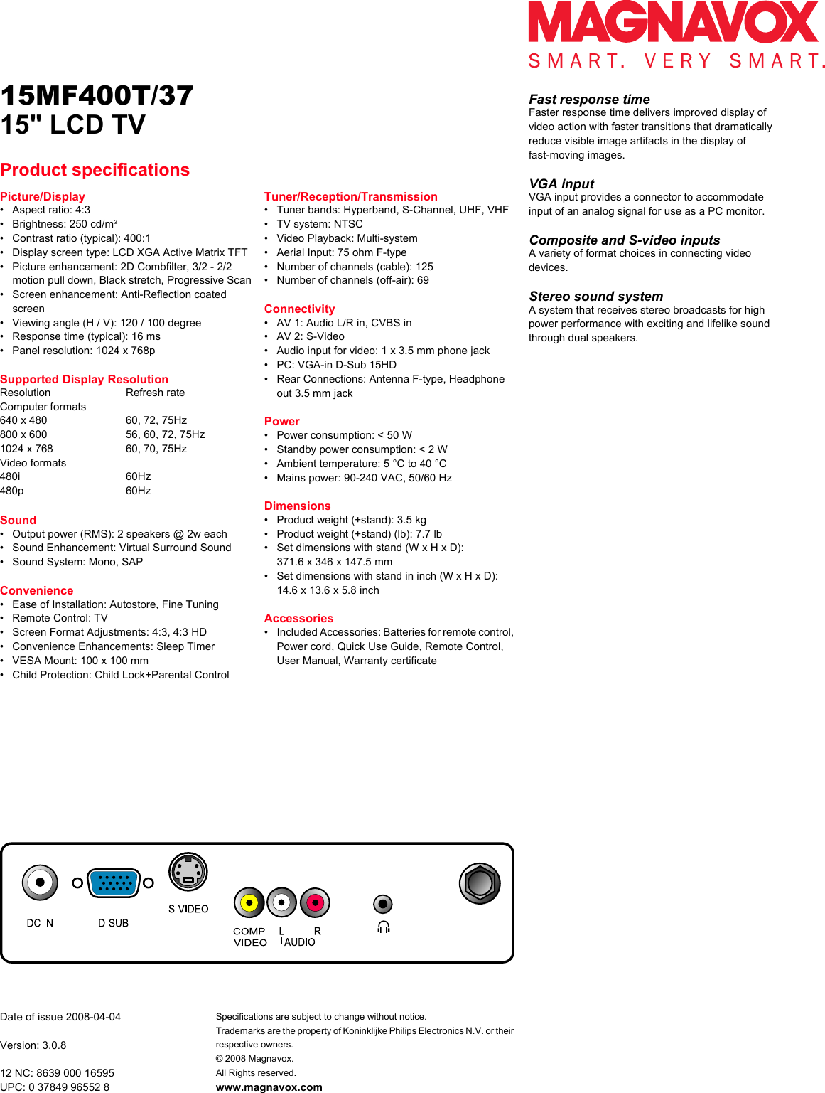 Page 2 of 2 - Philips Philips-Magnavox-15Mf400T-Users-Manual- 15MF400T/37 Magnavox  Philips-magnavox-15mf400t-users-manual
