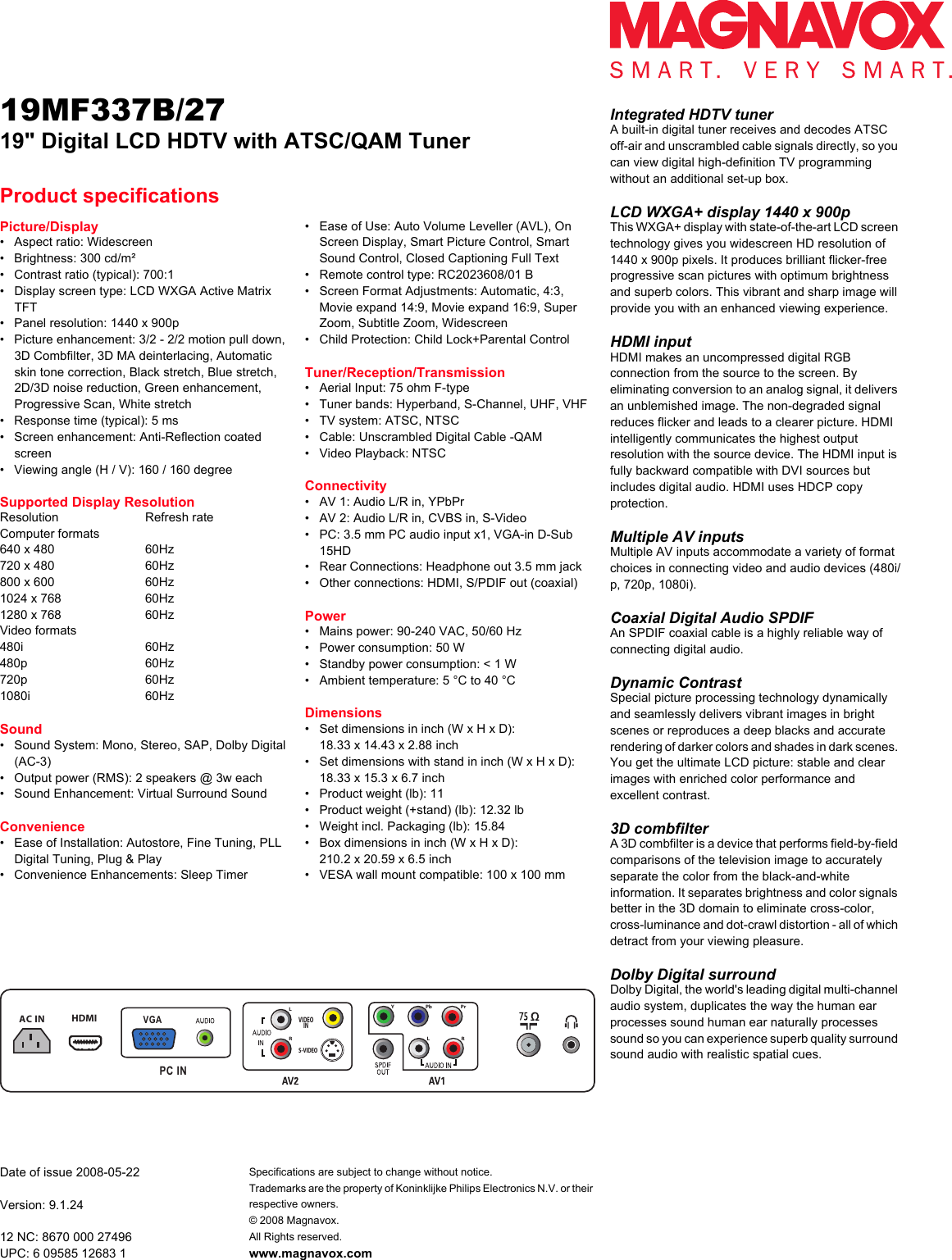 Philips Magnavox 19Mf337B Users Manual 19MF337B/27
