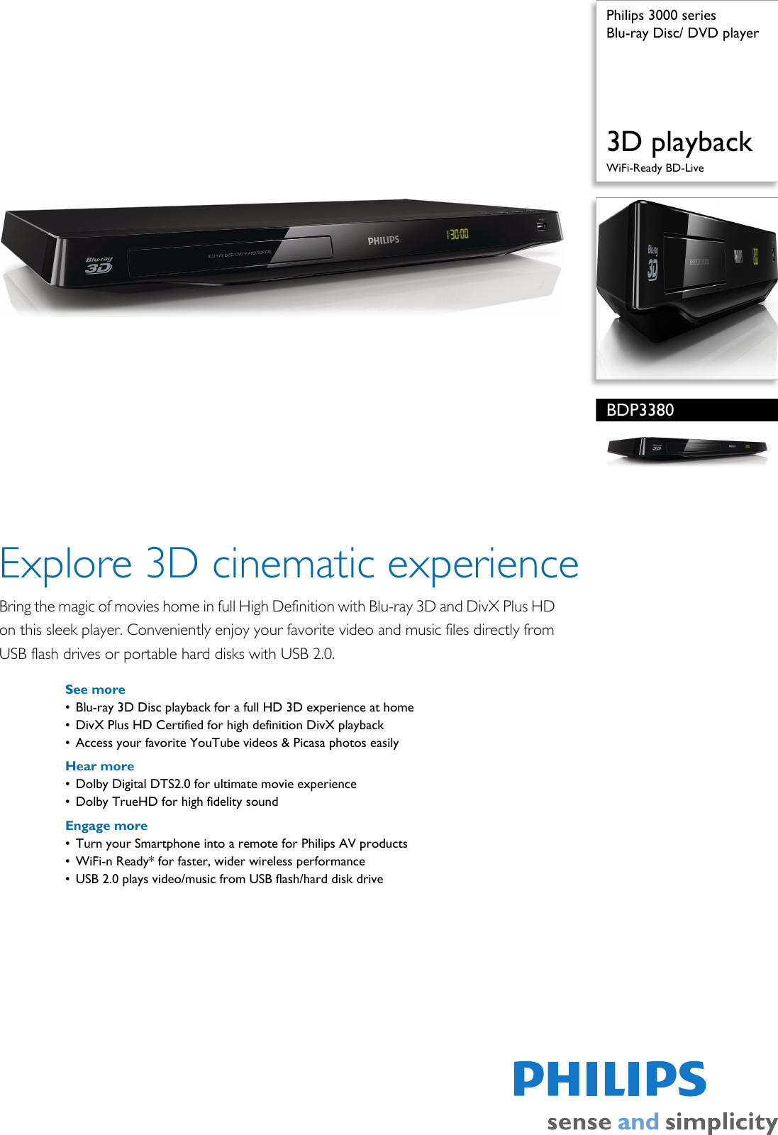 Page 1 of 3 - Philips Philips-Philips-Blu-Ray-Player-Bdp3380-Users-Manual- BDP3380/12 Blu-ray Disc/ DVD Player  Philips-philips-blu-ray-player-bdp3380-users-manual