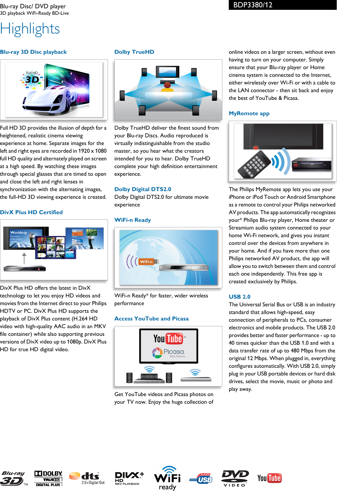 Page 2 of 3 - Philips Philips-Philips-Blu-Ray-Player-Bdp3380-Users-Manual- BDP3380/12 Blu-ray Disc/ DVD Player  Philips-philips-blu-ray-player-bdp3380-users-manual