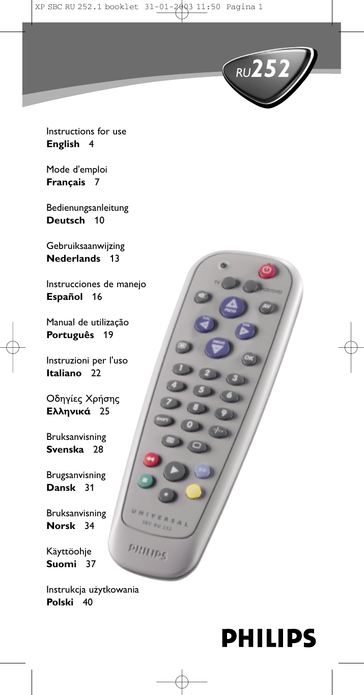 Philips Universal Remote Ru252 Users Manual