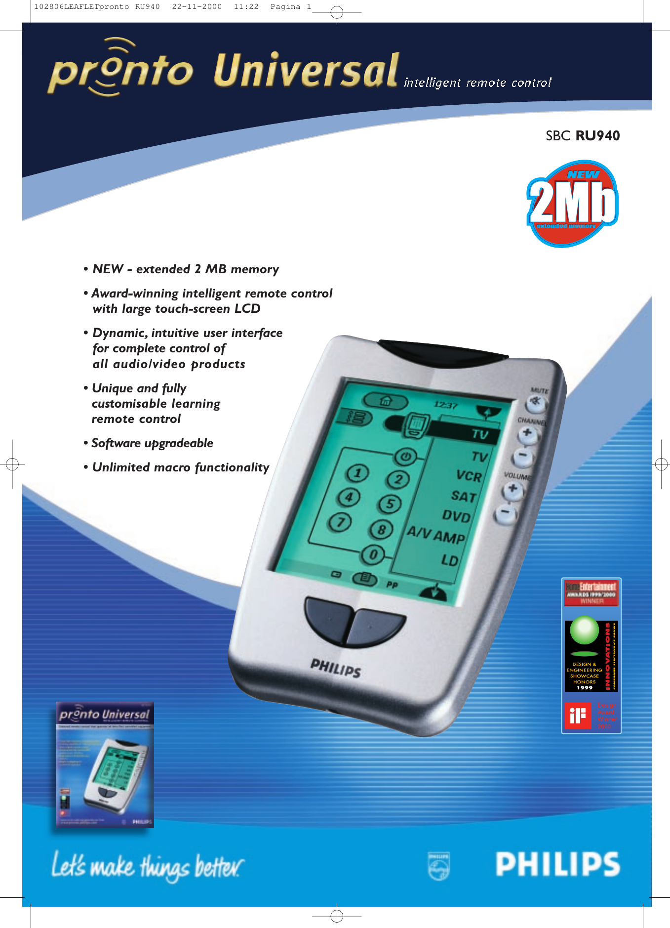 Page 1 of 2 - Philips Philips-Pronto-Sbcru940-Users-Manual- 102806LEAFLETpronto RU940  Philips-pronto-sbcru940-users-manual