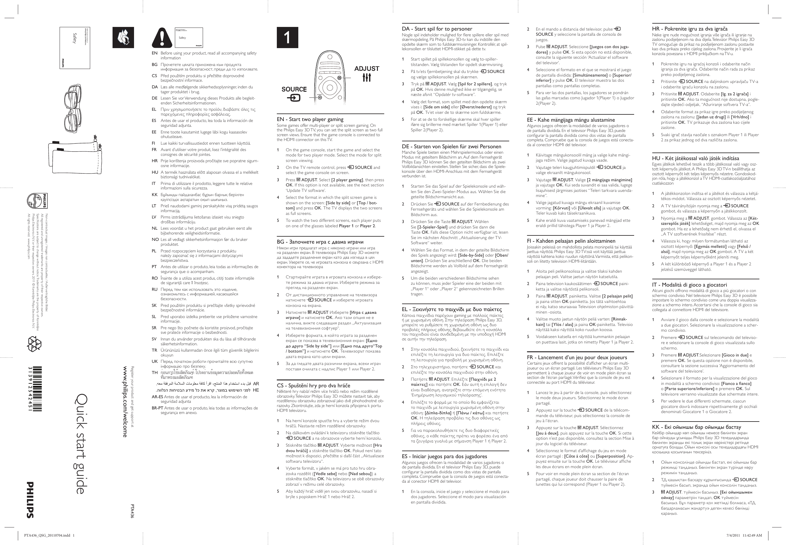 Page 1 of 2 - Philips Philips-Pta436-00-Quick-Start-Guide PTA436_QSG_20110704