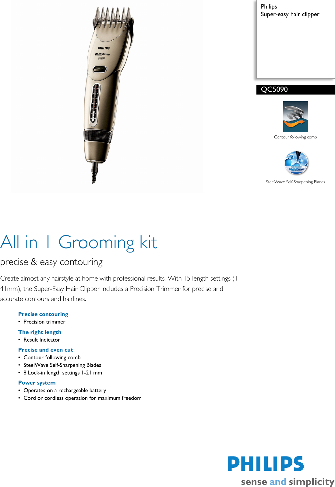 Page 1 of 2 - Philips Philips-Qc5090-Users-Manual- QC5090/00 Super-easy Hair Clipper  Philips-qc5090-users-manual