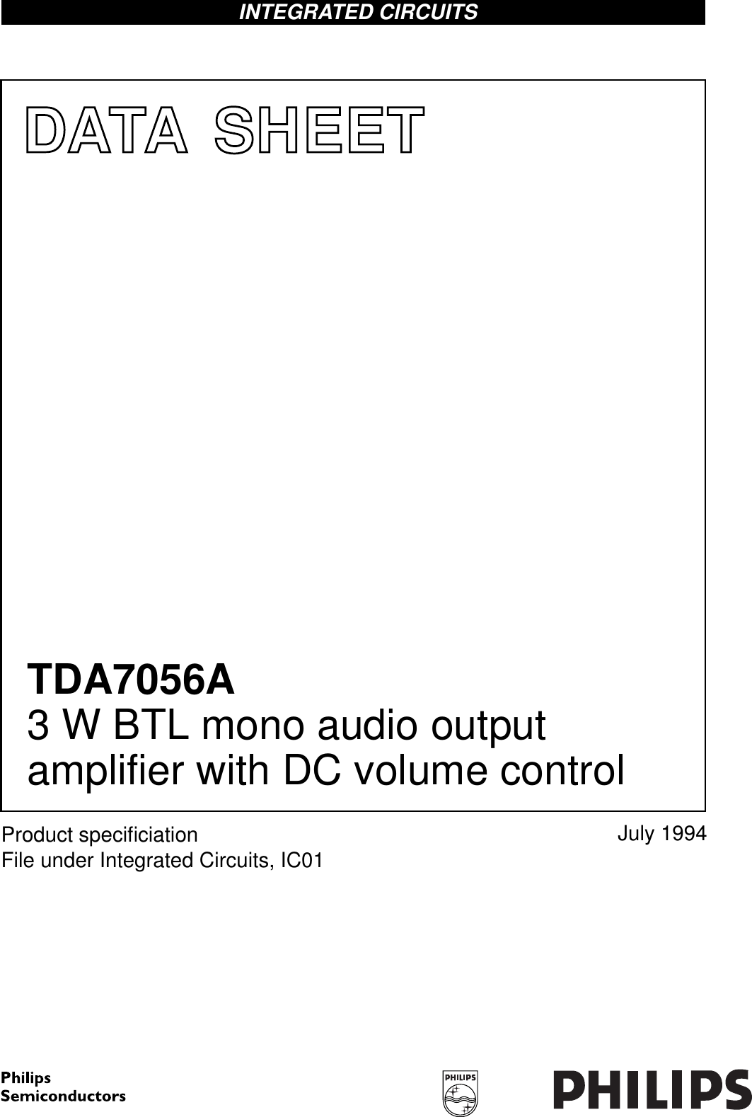 Page 1 of 9 - Philips Philips-Tda7056A-Users-Manual- 3 W BTL Mono Audio Output Amplifier With DC Volume Control  Philips-tda7056a-users-manual
