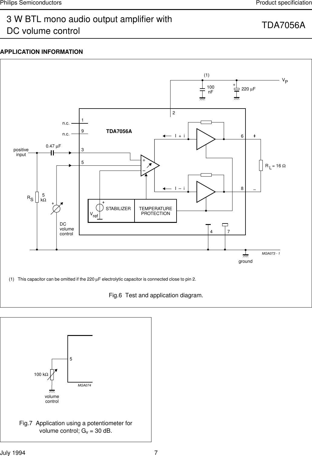 Page 7 of 9 - Philips Philips-Tda7056A-Users-Manual- 3 W BTL Mono Audio Output Amplifier With DC Volume Control  Philips-tda7056a-users-manual
