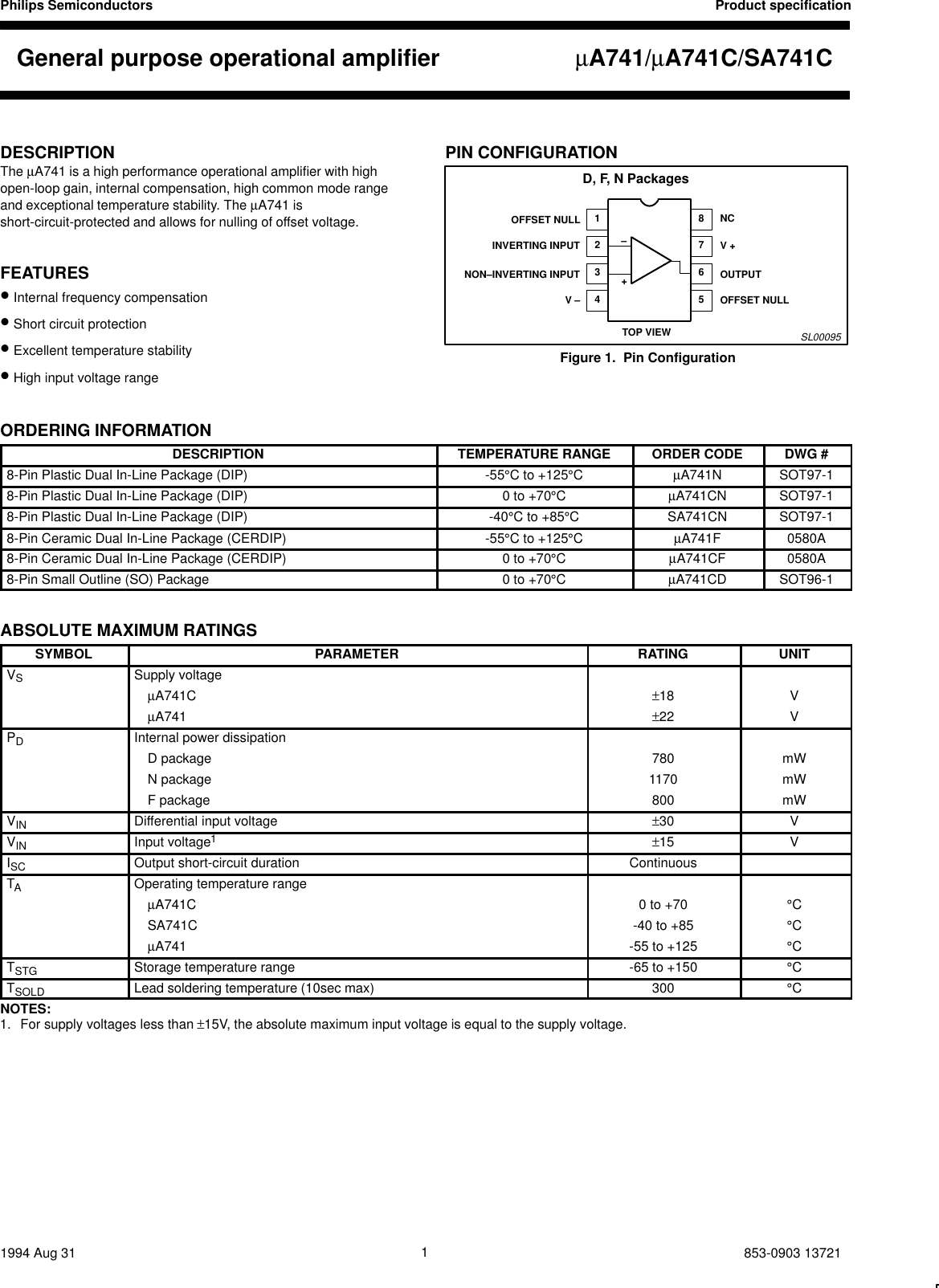 Page 1 of 7 - Philips Philips-Ua741-Users-Manual- General Purpose Operational Amplifier  Philips-ua741-users-manual