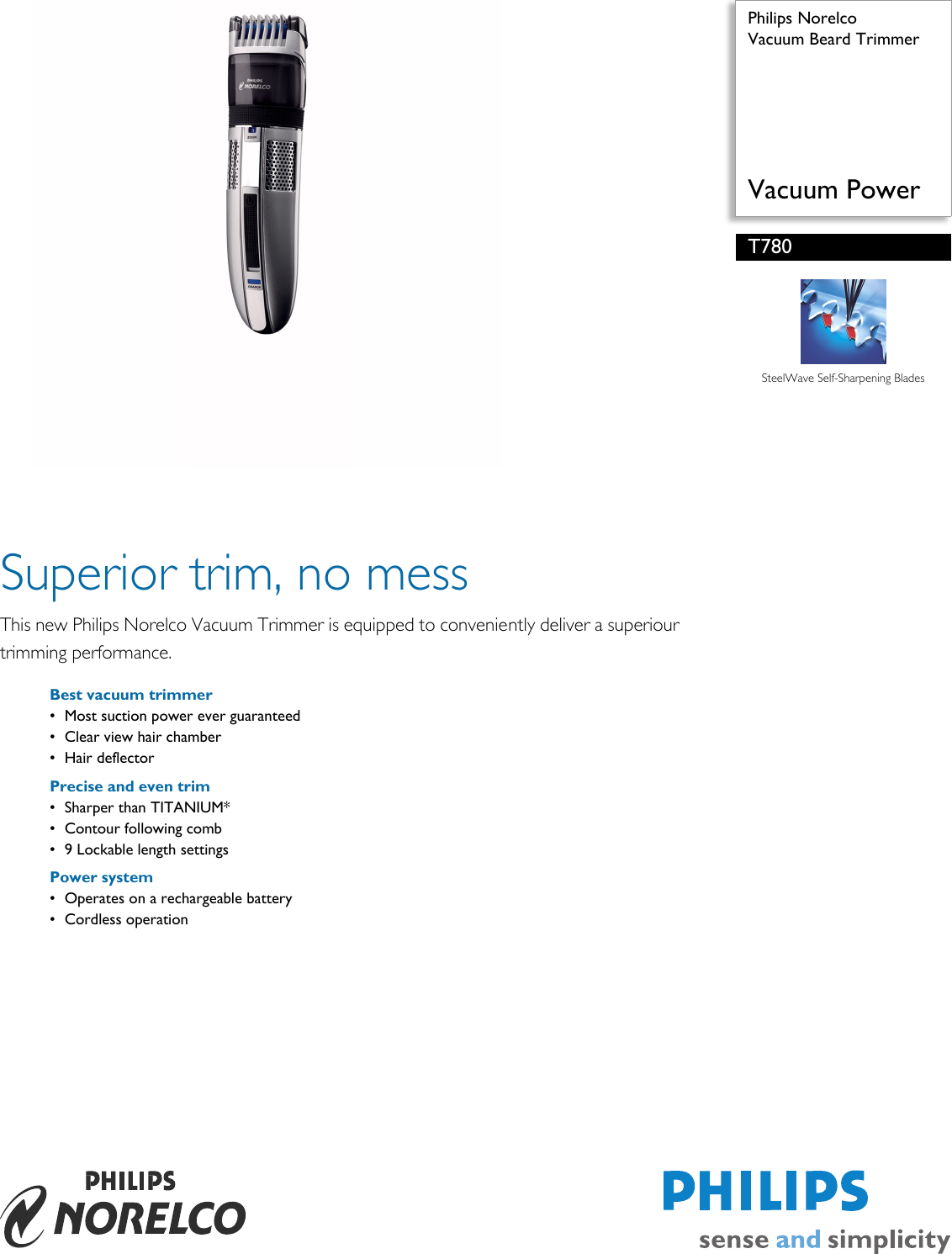 Philips Vacuum Trimmer T780 Users Manual T780/60 Beard